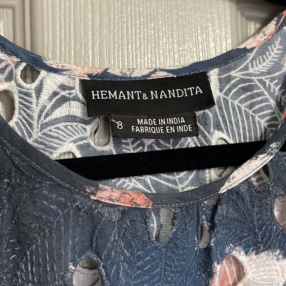 Hemant & Nandita Anthropologie Lazuli Watercolor Floral Eyelet Midi Dress - Picture 5 of 9